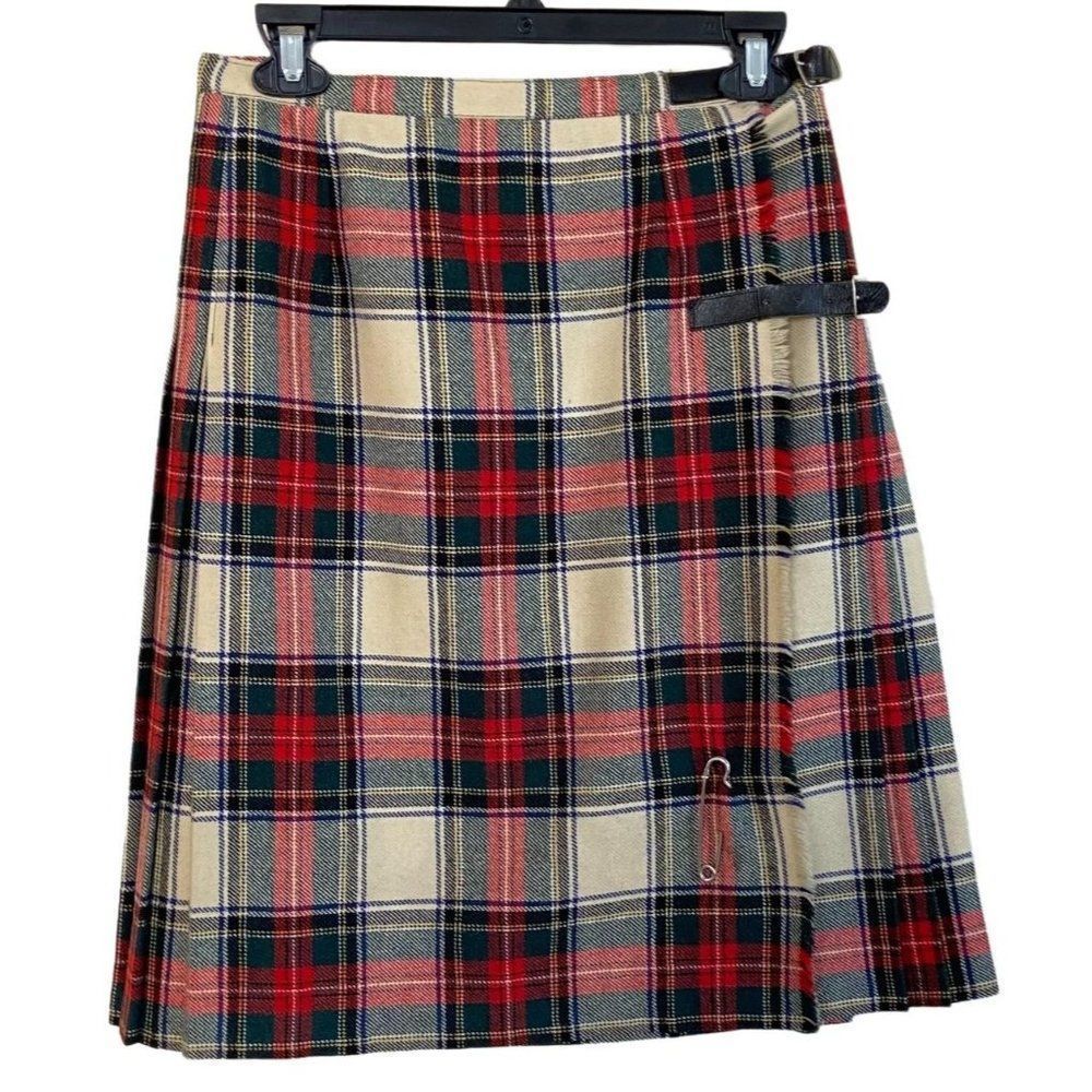 Vintage Younkers Snowdon Tartan Wool Pleated Kilt Womens Size 25"-26" Adjustable